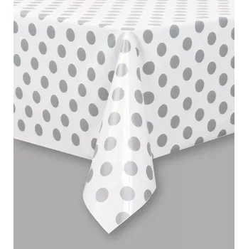 Jednorázový ubrus Plastový ubrus bílý se stříbrnými puntíky 137 x 274 cm