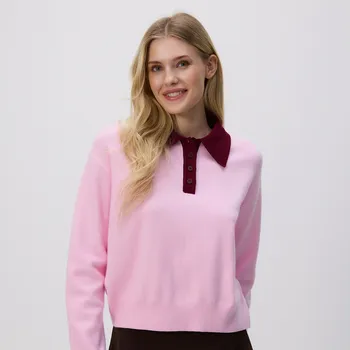 Dámský svetr Reserved - Svetr polo s viskózou - růžová - 045GH-30X - 045GH-30X-XL