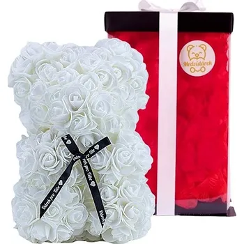 plyšák Medvídárek Romantic 25cm dárkově balený - bílý zasypaný červenými lístky