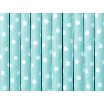 Papírová brčka - Světle modrá s bílými puntíky 10ks (Papírová brčka - Světle modrá s bílými puntíky 10ks)