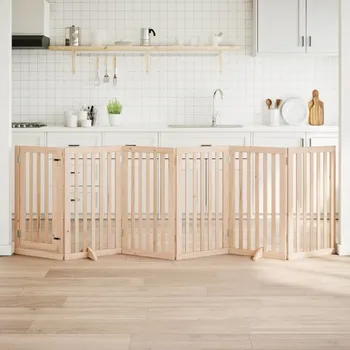 klec pro psa vidaXL Zábrana pro psy s dvířky skládací 6 panelů 300 cm topol [352239] Barva: Přírodní