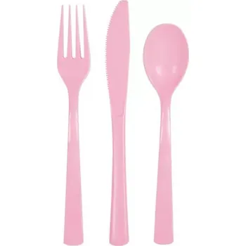 Příbor Plastové příbory světle růžové 18ks