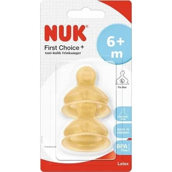 Savička Nuk Náhradní savička na kojeneckou láhev latex 6-18m L, 2ks