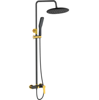 Vodovodní baterie Kuchinox Alanis, sprchová souprava s ruční a hlavovou sprchou, černá-zlatá lesklá, LAV-PQI_B0OB