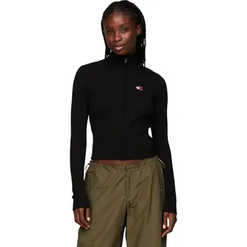 Dámský svetr TOMMY HILFIGER DÁMSKÝ SKOKÁČ TJW BADGE ZIP THRU CABLE SWEATER BLACK DW0DW16532 BDS Velikost: L