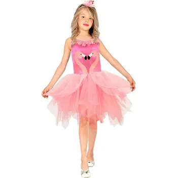 Karnevalový kostým KOSTÝM ŠATY RŮŽOVÉ PLAMEŇÁK PLAMEŇÁK HAVAJSKÉ RAJSKÝ PTÁK 140