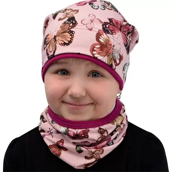 Kojenecká čepice ESITO | Jarní čepice spadená BIO Motýl růžový - růžová / 42