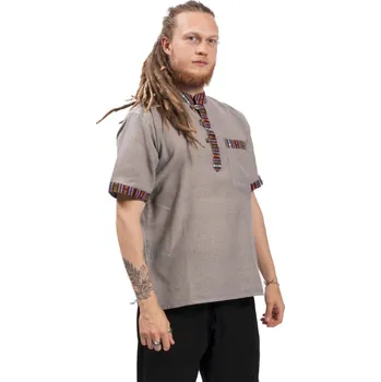 Pánská košile Košile Nepál / ADORN s krátkým rukávem světle šedá 3XL