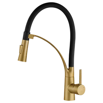 Vodovodní baterie Kuchinox Olor, vysoká dřezová baterie s elastickým ramenem, černá-zlatá matná, LAV-BKR_G78D