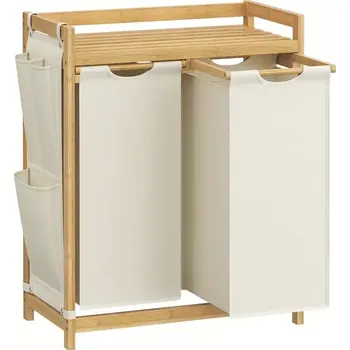 Koš na prádlo Bambusový koš na prádlo 2 komory, 100 l, přírodní/bílá, BAMBUSA