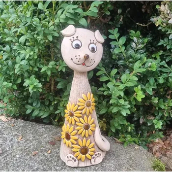 Zahradní dekorace Keramický pes se slunečnicí - dekorace do zahrady - 25 cm