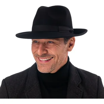 Klobouk Fiebig - Headwear since 1903 Černý klobouk fedora plstěný - černý s černou stuhou - Fiebig Velikost: 59 cm (L)