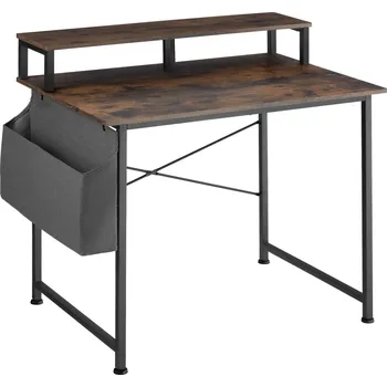Psací stůl TecTake Psací stůl s policí a látkovým úložným boxem - Industriální dřevo tmavé, rustikální,120 cm