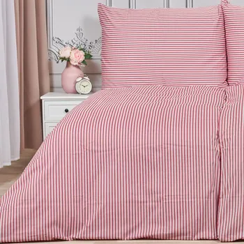 Povlečení Povlečení staročeské proužky červené 140 x 200, 70 x 90 cm zipový uzávěr