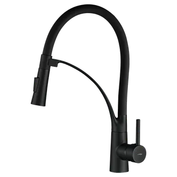 Vodovodní baterie Kuchinox Olor, vysoká dřezová baterie s elastickým ramenem, černá matná, LAV-BKR_B78D