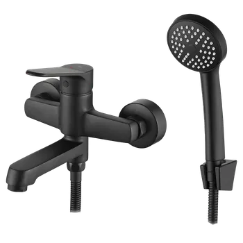 Vodovodní baterie Kuchinox Atez, nástěnná vanová baterie s ruční sprchovou soupravou, černá matná, LAV-BTK_711D