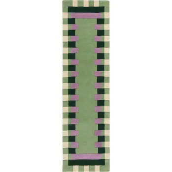 Koberec Zeleno-fialový ručně tkaný vlněný běhoun 60x230 cm Kai Wool Border – Flair Rugs ID_1726370
