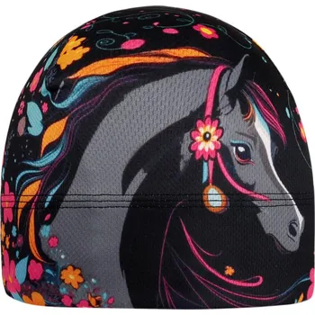 Čepice Funkční čepice Bruno - vzor 202 - černá - kůň a kytky - čepice na jaro / podzim L 54 - 56