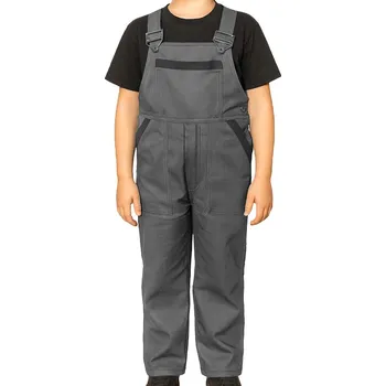 Kšandy dětské montérky NIKA šedo černé 104 - 140 (montérkové kalhoty na šle pro menší děti)