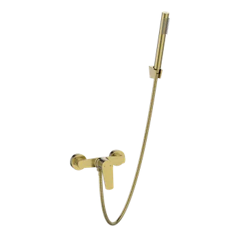 Vodovodní baterie Invena Alonia, nástěnná sprchová baterie s ruční sprchovou soupravou, zlatá matná, INV-BN-70-009-V