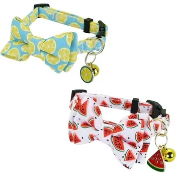 Newtensina módní 2dílný roztomilý obojek pro kočky s ovocným vzorem a přívěskem s citronem,