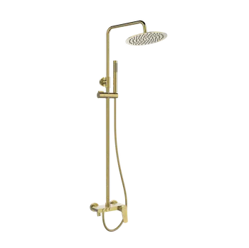 Vodovodní baterie Invena Alonia, sprchová souprava s ruční a hlavovou sprchou, zlatá matná, INV-AU-70-D09-V