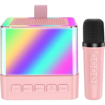 Karetní hra Dětské karaoke s 1 mikrofonem, Přenosný Bluetooth reproduktor s LED, Bezdrátové mikrofony pro děti,