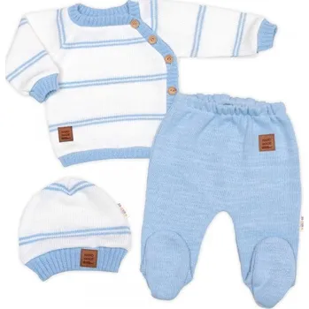 Baby Nellys Pletená sada pro miminko s jemným proužkem 3D lux modrá/bílá, 56