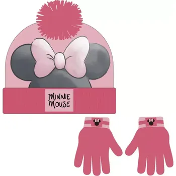 Čepice Cerda Sada rukavice, čepice s bambulí Minnie Růžovo/šedá