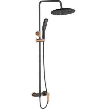 Vodovodní baterie Kuchinox Alanis, sprchová souprava s ruční a hlavovou sprchou, černá-růžové zlato, LAV-PQI_80OB