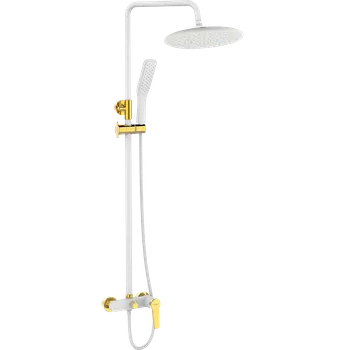 Vodovodní baterie Kuchinox Alanis, sprchová souprava s ruční a hlavovou sprchou, bílá-zlatá lesklá, LAV-PQI_W0OB
