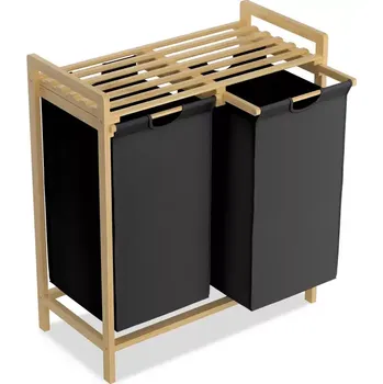 Koš na prádlo NoBi Bambusový koš na prádlo, 2 přihrádky, přírodní/černá, KRAMEL