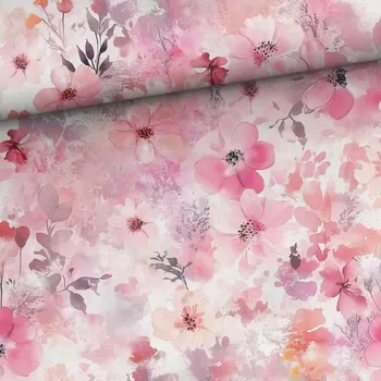 Úplet, Něžné růžové kvítky (E) (Hebké bavlněné úplety s elastanem )