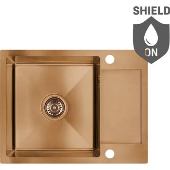 Granitový dřez Laveo Marmara, 1-komorový nerezový dřez 570x440x200 mm, měděná matná, LAV-SAM_813T