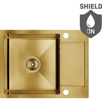 Granitový dřez Laveo Marmara, 1-komorový nerezový dřez 570x440x200 mm, zlatá matná, LAV-SAM_G13T