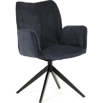 Jídelní židle Jídelní otočné křeslo ZENON — kov, látka, modrá (lehce poškozené nohy z nepohledové strany)