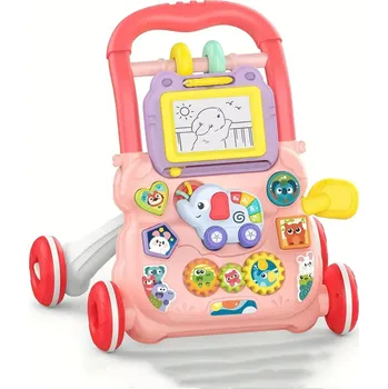 Dětské chodítko Nastavitelné interaktivní chodítko s melodiemi | chodítko pro děti, dětský vozík - Růžový