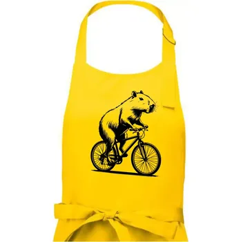 Kuchyňská zástěra Kapybara na kole černá - Dámská zástěra na vaření - Univerzální velikost ( Žlutá )