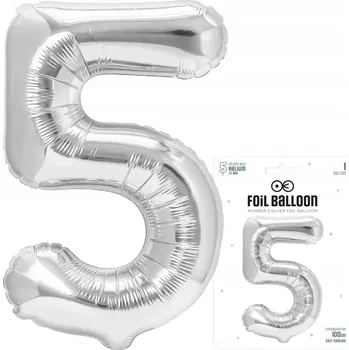 Balónek FÓLIOVÝ BALÓNEK ČÍSLICE PĚT 5 VELKÝ STŘÍBRNÝ BALÓNEK NA HELIUM 100 cm