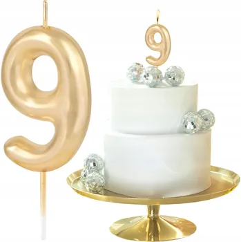 Dortová svíčka SVÍČKA ZLATÁ ČÍSLICE 9 DEVĚT SVÍČKY S LESKEM DEKORATIVNÍ NA DORT