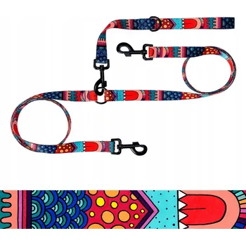 Vodítko pro psa Dvojité VODÍTKO pro velké psy – rozdělovač, délka 1,38 m, šířka popruhu 2,5 cm, Ukory DESIGN – vzorované