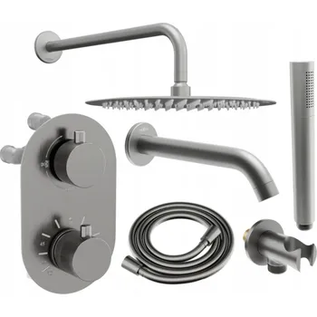 Vodovodní baterie Mexen Kai DR70 podomítková vanová a sprchová sada s dešťovou sprchou 25 cm, grafit - 77602DR70251-66 Podomítkové vanové systémy