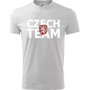 Chlapecké tričko Czech team - Český lev - Tričko dětské bavlněné - 98 cm / 2 roky ( Světlešedý Melír )