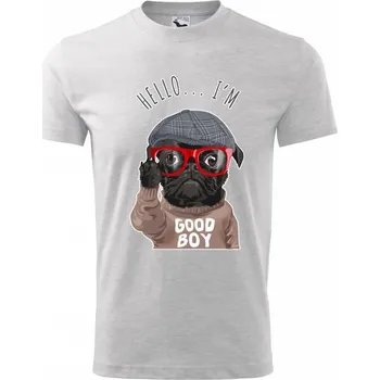 Chlapecké tričko Mops - Hello I'm Good boy - Tričko dětské bavlněné - 98 cm / 2 roky ( Světlešedý Melír )