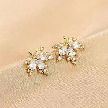 Náušnice Zirkonové listové náušnice pro ženy | náušnice, šperky - E2974