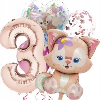 Balónek Sada narozeninových BALÓNKŮ Liška LinaBell Srdce Konfety Rose gold ČÍSLICE 3