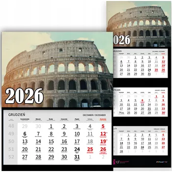 Kalendář NÁSTĚNNÝ KALENDÁŘ TROJDÍLNÝ ROK 2026 | ITÁLIE ŘÍM NÁBOŽENSKÉ MOTIVY RŮZNÉ VZORY