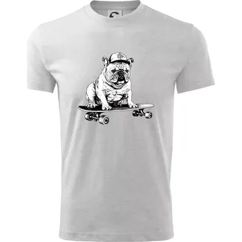 Chlapecké tričko Černobílý buldok na skateboardu - Tričko dětské bavlněné - 98 cm / 2 roky ( Světlešedý Melír )