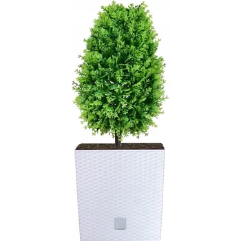 Květináč Květináč čtvercový s ratanovým vkladem 40x40x40 cm bílý