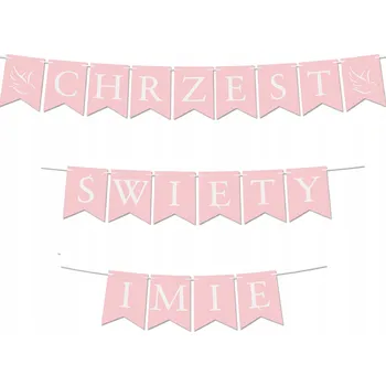 Obraz Nápis transparentu na křtiny s girlandou jména růžová dekorace 150 cm